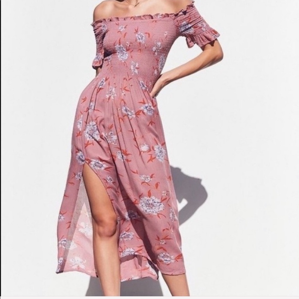 Kimchi Blue Smocked Off Shoulder Dress Floral Midi